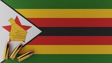 Three 9mm Bullets In The Bottom Left Corner On Top Of The National Flag Of Zimbabwe
