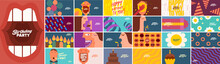 Birthday. Simple, Fun, Vector Illustrations. Mega Collection Of Posters. A Set Of Vector Illustrations. Happy Birthday Greeting. Happy Face. A Screaming Mouth.