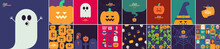 Happy Halloween. Mega Set. October 31. A Set Of Simple Vector Illustrations. Minimalist, Geometric, Background. Pattern Collection. Perfect For Poster, Media Banner, Cover Or Postcard.
