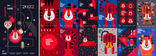 2022. Year Of The Tiger. Mega Collection Of Posters. Happy Chinese New Year. Big Set Of Vector Illustrations. Holiday Background For A Poster, Banner, Postcard, Cover.