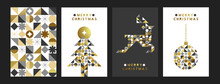 Merry Christmas Gold Geometric Mosaic Card Set