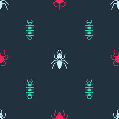 Poster - Set Spider, Ant and Centipede on seamless pattern. Vector