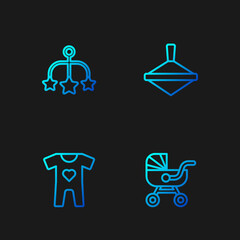 Poster - Set line Baby stroller, clothes, crib hanging toys and Whirligig. Gradient color icons. Vector