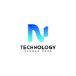 letter N and technology logo, ion and vector