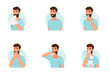 set of man sneezing and coughing