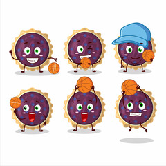 Wall Mural - Talented blueberry pie cartoon character as a basketball athlete