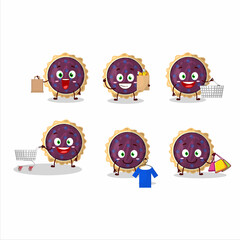 Poster - A Rich blueberry pie mascot design style going shopping