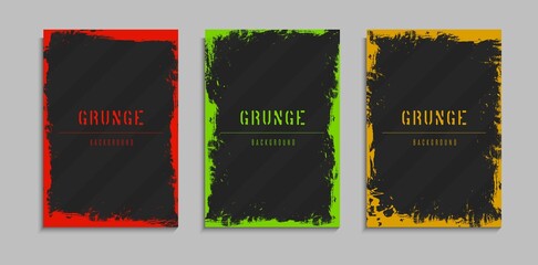 set of bright color grunge frame design in stripes gray background. good for banner, frame or poster