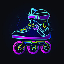 Rolling Skate Neon Art Logo. Inline Skater Colorful Design With Dark Background. Sport Shoes Vector Illustration