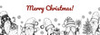 © Kseniia - Hand drawn horizontal Happy New Year and Merry Christmas greeting card with cute gnomes. Vector illustration in sketch style