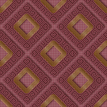 3d Geometric Seamless Pattern. Textured Grid Vector Background. Repeat Checkered Squares Backdrop. Abstract Structured Beautiful Deco Ornament With Rhombus, Shapes, Lines, Greek Key, Meanders. Waffle