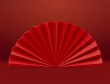 3d Red Oriental Paper Fold Fan