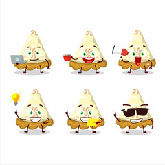 Poster - Slice of lemon meringue pie cartoon character with various types of business emoticons