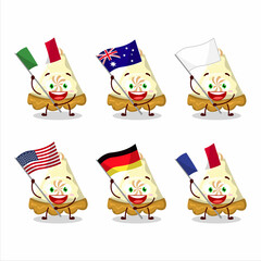 Canvas Print - Slice of lemon meringue pie cartoon character bring the flags of various countries