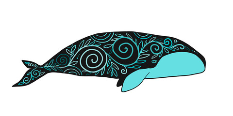 Papier Peint - Wild Whale with Ethnic Ornaments