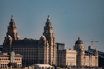 Wall Mural - Mesmerizing view of historical architecture buildings in Liverpool, UK with a dark blue sky