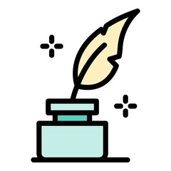 Poster - Quill in the inkwell icon. Outline Quill in the inkwell vector icon color flat isolated