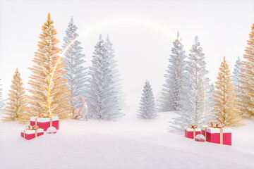 Leinwandbilder - Winter Christmas scene with gift box decoration. 3d rendering.