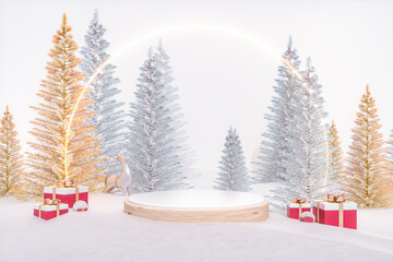 Leinwandbilder - Winter Christmas scene with product stand. 3d rendering.