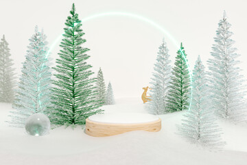 Leinwandbilder - Winter Christmas scene with product stand. 3d rendering.