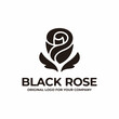 Black rose flower logo design template.