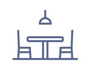 Wall Mural - outlined empty dining table, chair and lamp icon in line art style. restaurant or cafe furniture wit