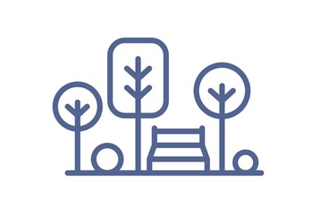 Wall Mural - icon of park with trees and bench in line art style. lineart landscape with plants and resting area.