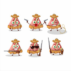 Wall Mural - Cool cowboy slice of rhubarb pie cartoon character with a cute hat