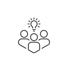 Thin Line Insight Icon With Group Of People And Black Bulb