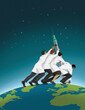 © IKON Images - Scientists working together to raise vaccine syringe on top of the world