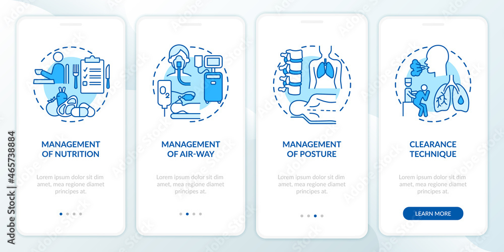 Pulmonary rehabilitation blue onboarding mobile app page screen ...