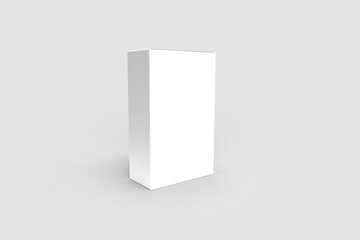 Wall Mural - Empty blank white vertical packaging box isolated on a grey background. 3d rendering. zero waste concept.