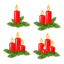 Vector - Advent Candle With Fir Twigs.
