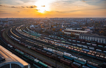 aerial view on cargo trains