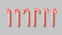 Set Of Red Xmas Candy Canes Isolated On Checkered Background. 3d Realistic Holiday Sweets. Templates Of Candies For Christmas And New Year Cards, Posters, Banners, Flyers. Vector Illustration.