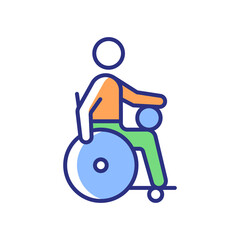 Poster - Wheelchair rugby RGB color icon. Competitive sport for sitting athletes. Team contest ball game. Sportsmen with disability. Isolated vector illustration. Simple filled line drawing