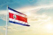 Costa Rica National Flag Cloth Fabric Waving On The Sky - Image