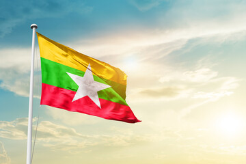 Wall Mural - Myanmar national flag cloth fabric waving on the sky - Image