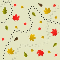 Wall Mural - Seamless vector texture of footprints of wild animals in the autumn forest among the leaves. Vector.