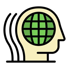 Poster - Global earth thinking icon. Outline global earth thinking vector icon color flat isolated