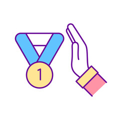 Poster - No need in award RGB color icon. Rejected champion medal. Feeling uncertainty. Impostor syndrome. Psychological pattern. Mental state. Isolated vector illustration. Simple filled line drawing