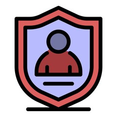 Sticker - Personal secured shield icon. Outline personal secured shield vector icon color flat isolated