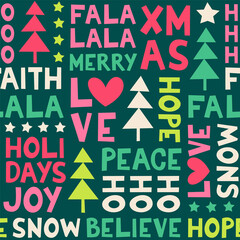 Colourful christmas typography design seamless pattern.