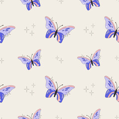 Wall Mural - seamless pattern with butterflies. pattern in the style of the 2000s. cute bright wrapping paper. mo