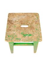 Wall Mural - Old wooden stool with peeling lime green paint. Loft style chair isolated on a white background.