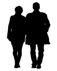 Sticker - Young man and woman are standing next to each other. Isolated silhouette on a white background