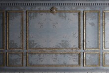 Classic wall of old stucco panels blue paint