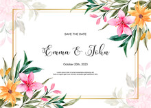 Wedding Template With Yellow Pink Watercolor Flower