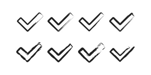 Wall Mural - Check Mark set on white background. Design paint icon. Vector symbol.Black brush symbol. Draw checkmark vote.