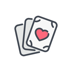 Wall Mural - Playing card with heart color line icon. Love game vector outline colorful sign.